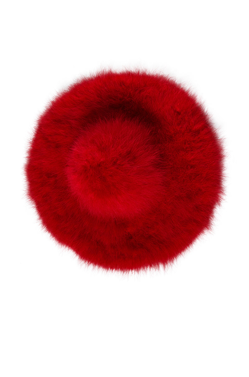 Side View Make It Fab Ostrich Feather Brim Hat In Red