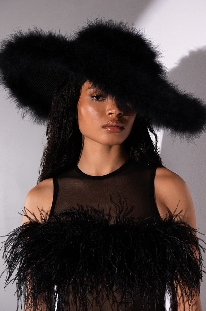 Front View Make It Fab Quinn Ostrich Feather Brim Hat