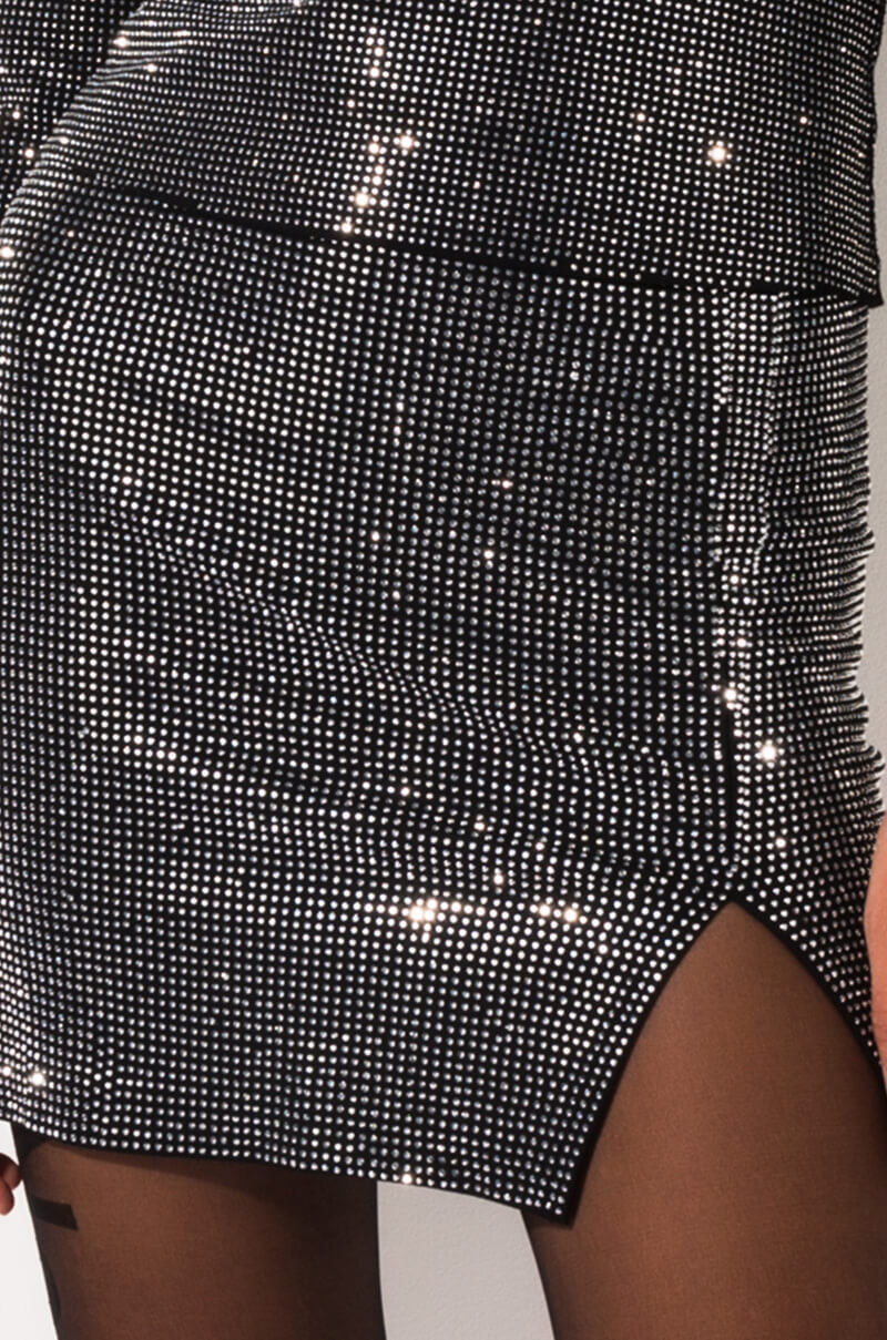  Make The World Stop Rhinestone Mini Skirt  in Black 16