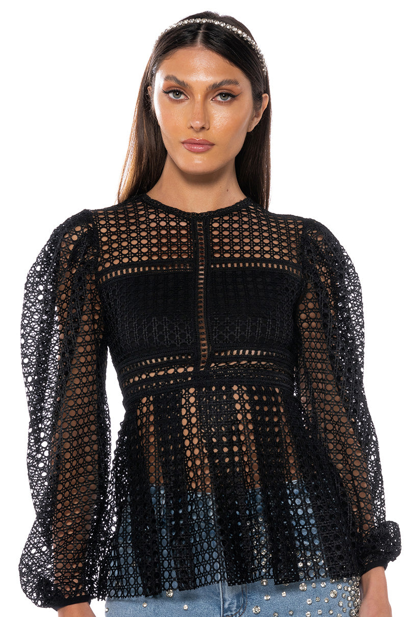 Front View Make The World Yours Peplum Fitted Long Sleeve Blouse
