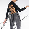 Front View Make You Mine Open Back Rhinestone Net Sweater