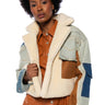 Front View Makin It Blend Denim Shearling Crop Jacket