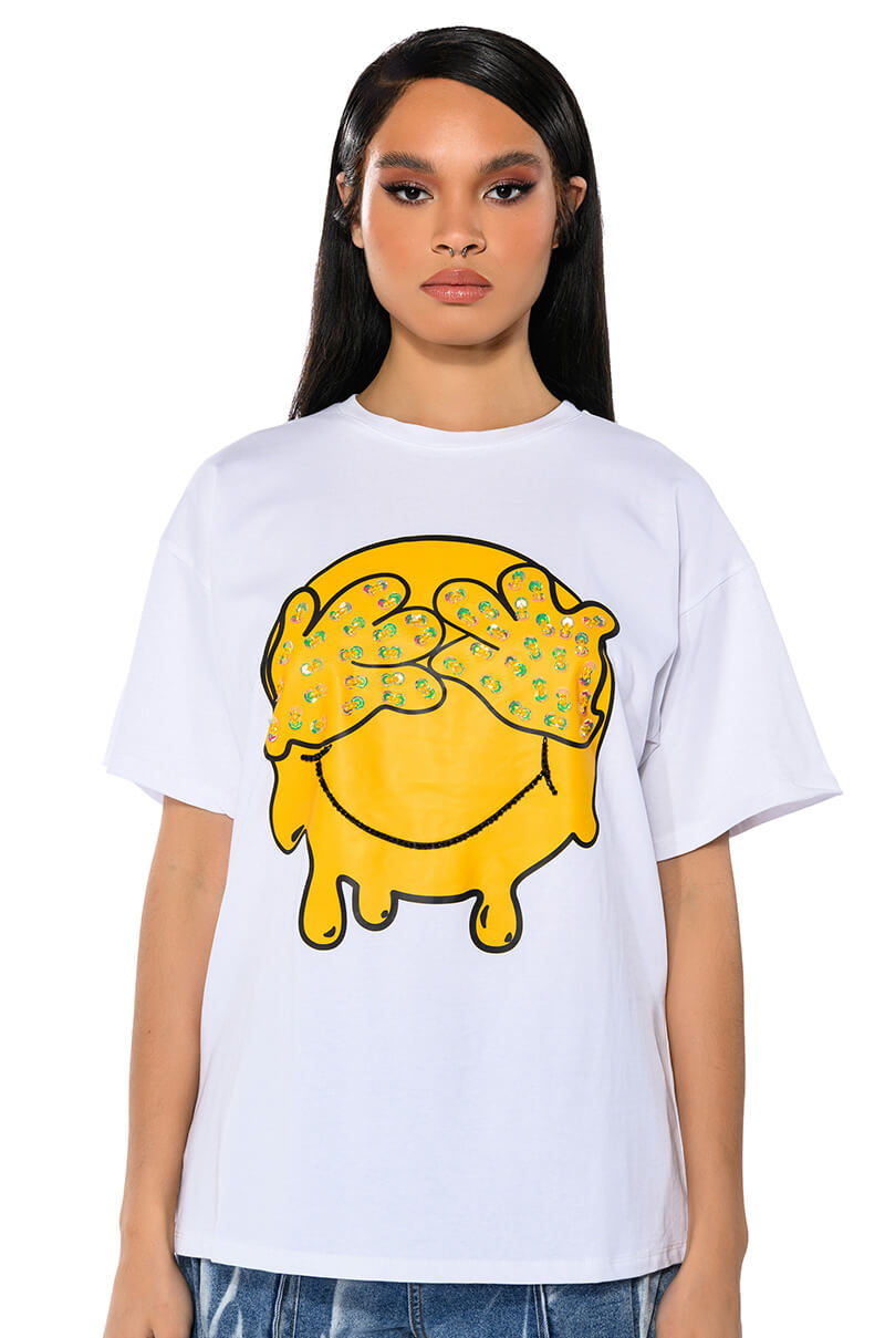 Front View Making Up For Lost Time Embellished Oversize Tshirt