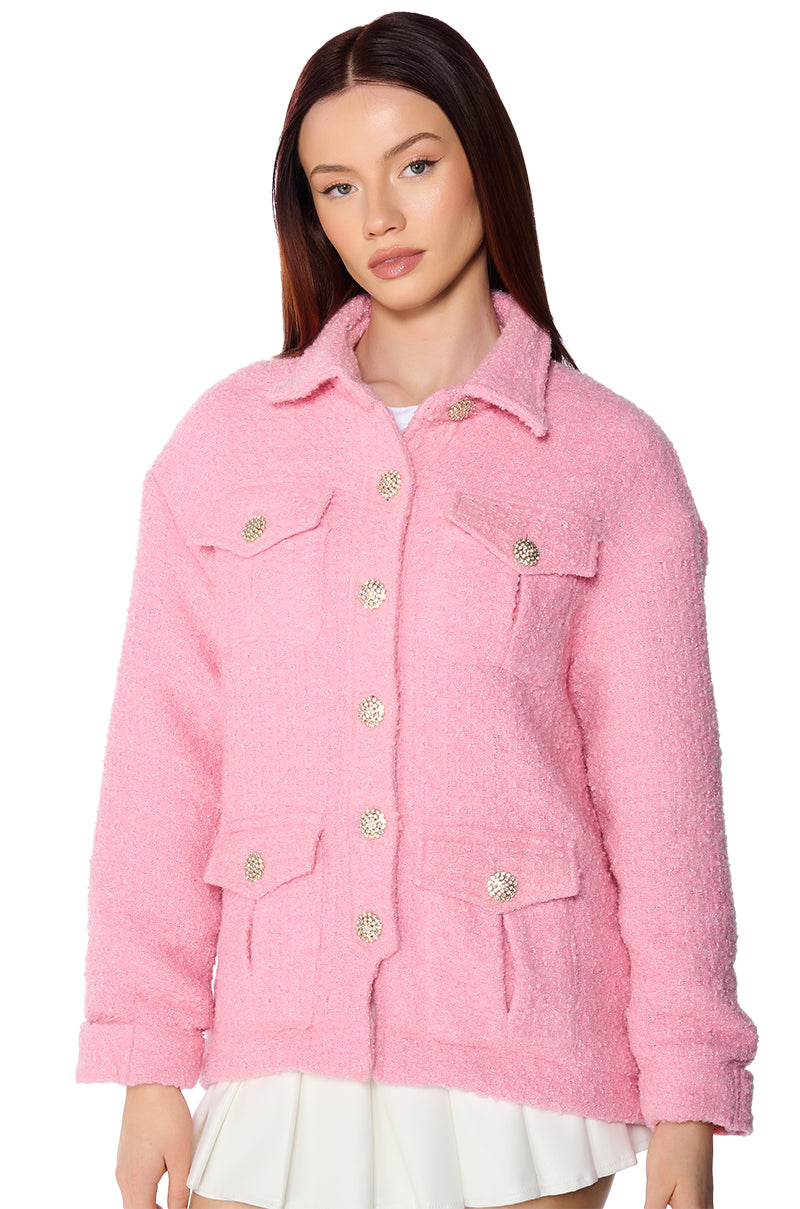 Side View Malibu Dream Tweed Oversized Bomber