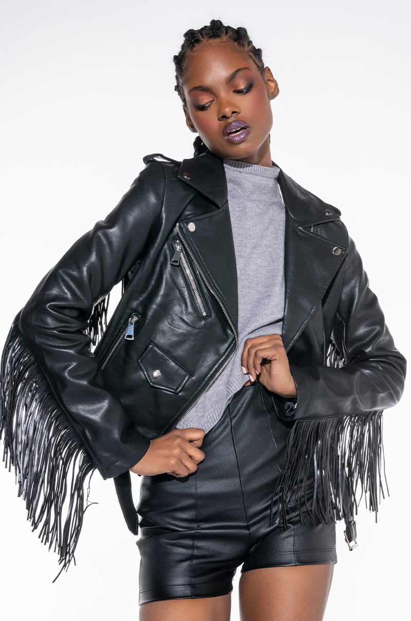 Front View Mama Fringe Moto Jacket 1