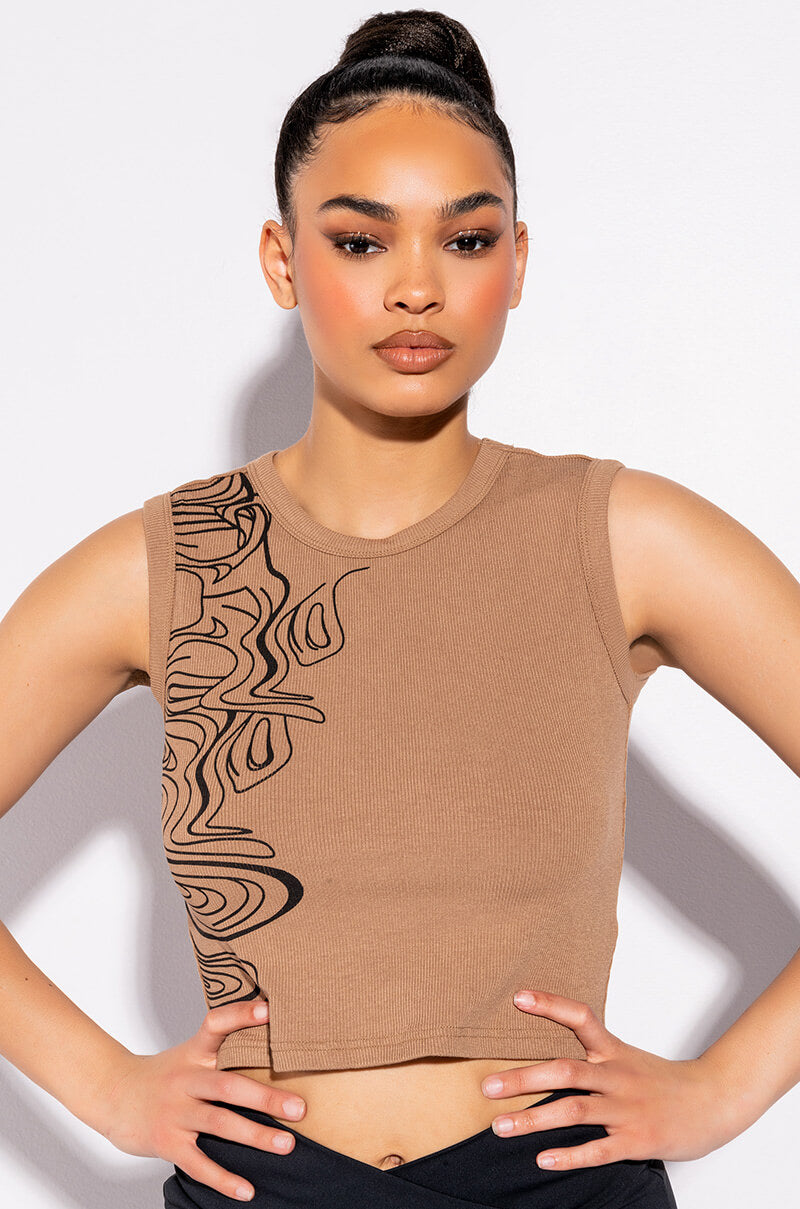 MANY MOODS CREW NECK GRAPHIC CROP TANK view 0