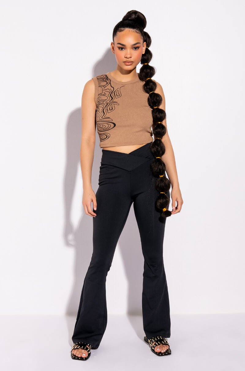 Side View Many Moods Crew Neck Graphic Crop Tank