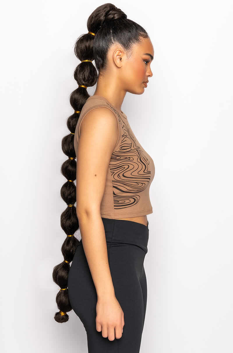 Full View Many Moods Crew Neck Graphic Crop Tank