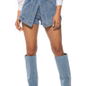 Front View Mara Button Front Denim Mini Skort