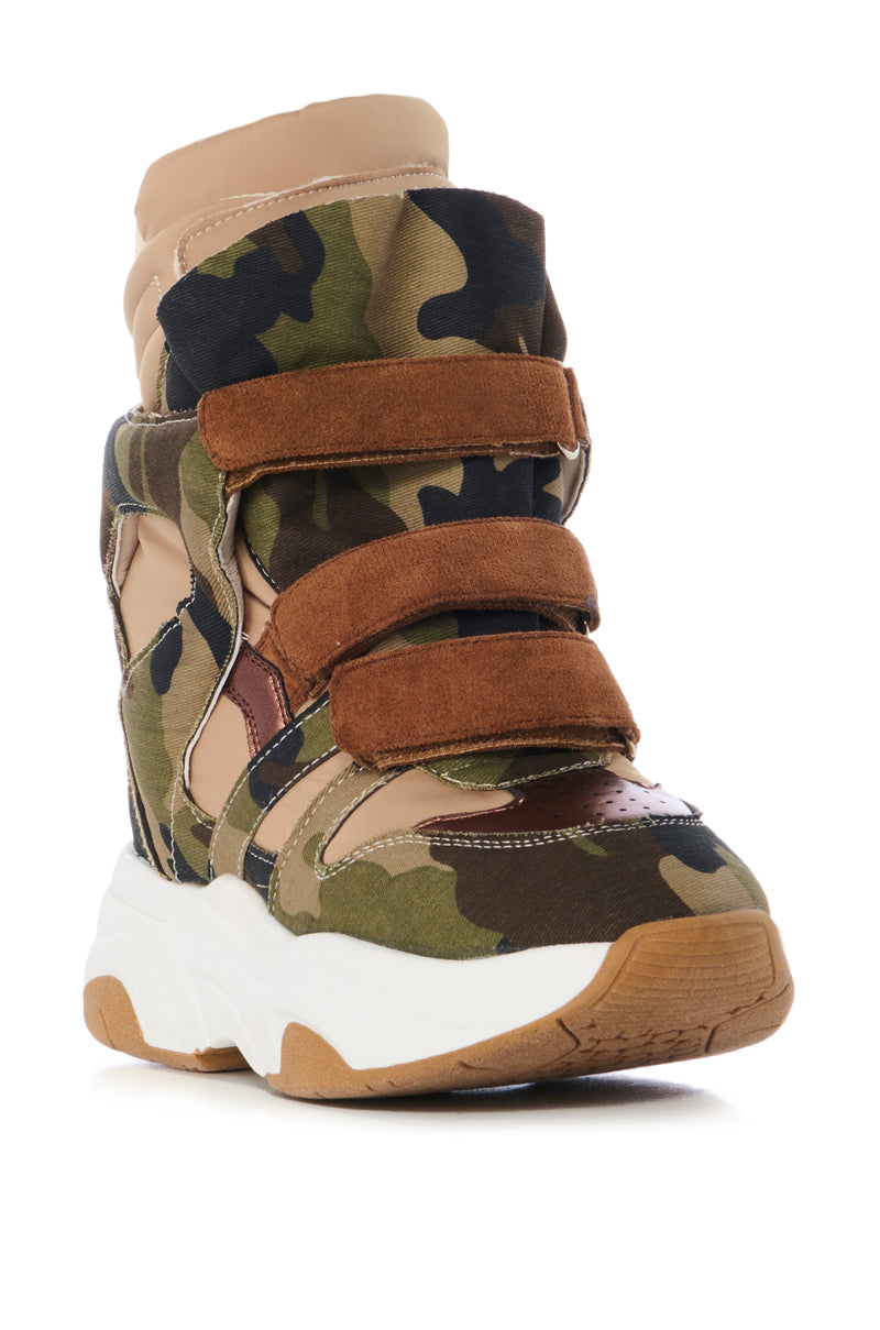 Back View Maranto Chunky Camo Wedge Heel Sneaker