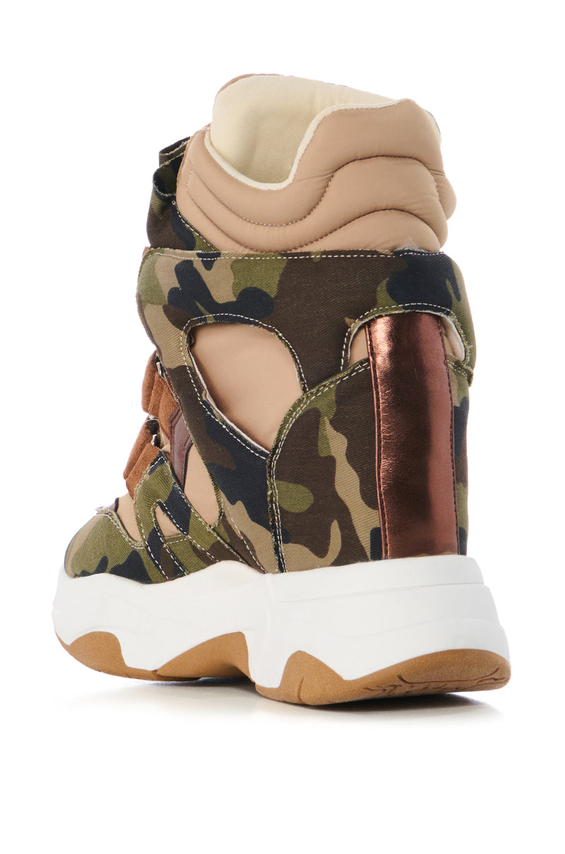Detail View Maranto Chunky Camo Wedge Heel Sneaker