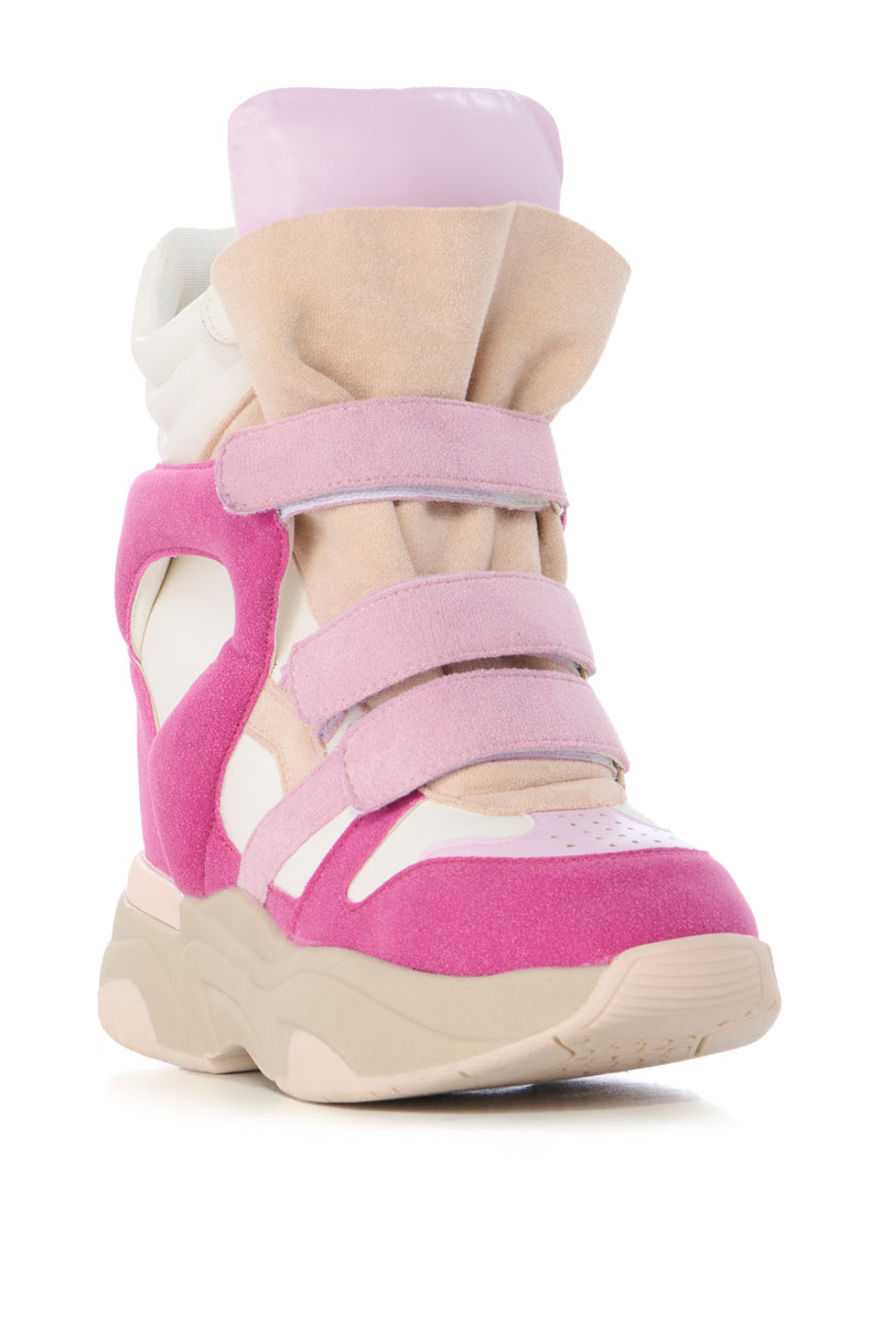 Back View Maranto Chunky Pink Wedge Heel Sneaker 