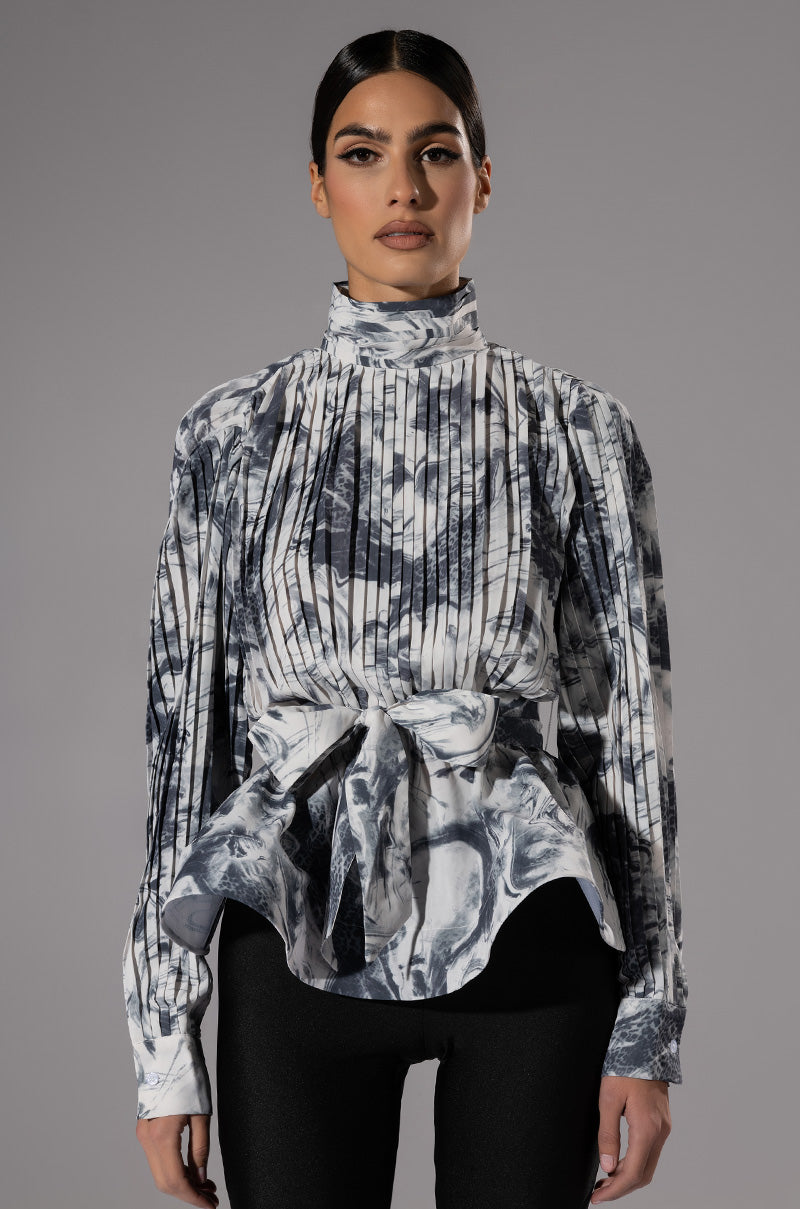 Front View Marble Peplum Blouse