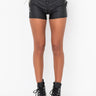 Front View Margot Rhinestone Lace Up Faux Leather Shorts