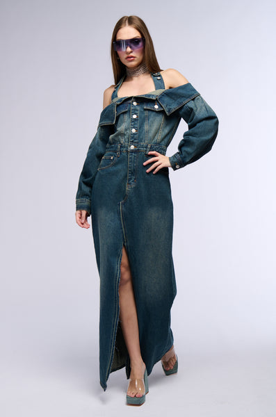 [ JEANS] Maxi Denim Dress ★人気★ Zhyaj Womens Long Sleeve Flowy Denim Maxi Dress V Neck Loose