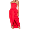 Front View Marisol Strapless Tulip Skirt Midi Dress In Red