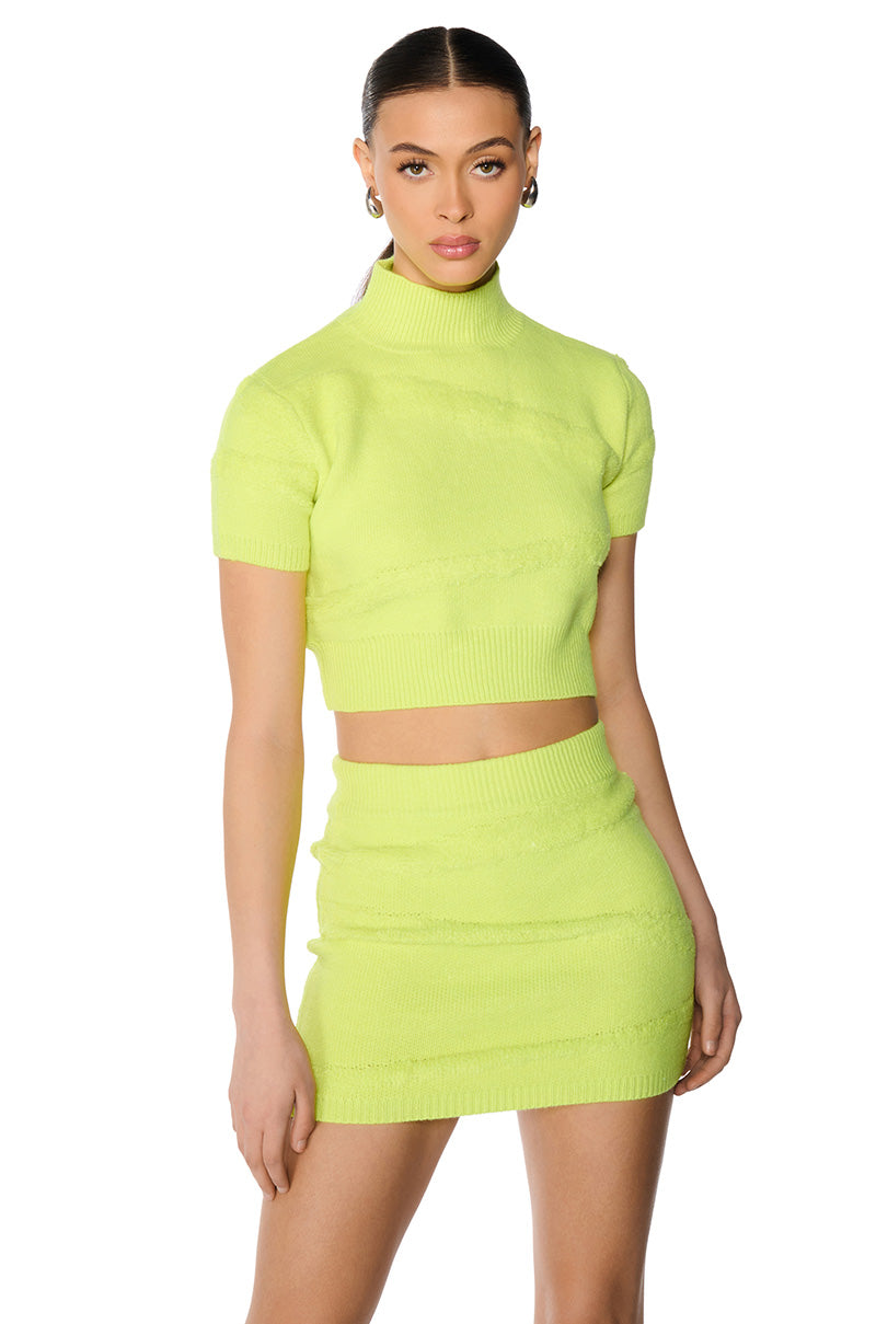 Front View Marissa Cozy Knit Short Sleeve Top