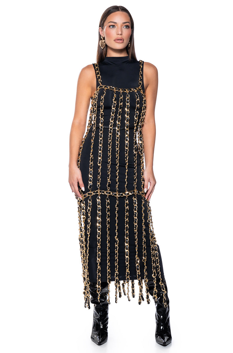 Front View Marlowe All Over Chain Maxi Dress