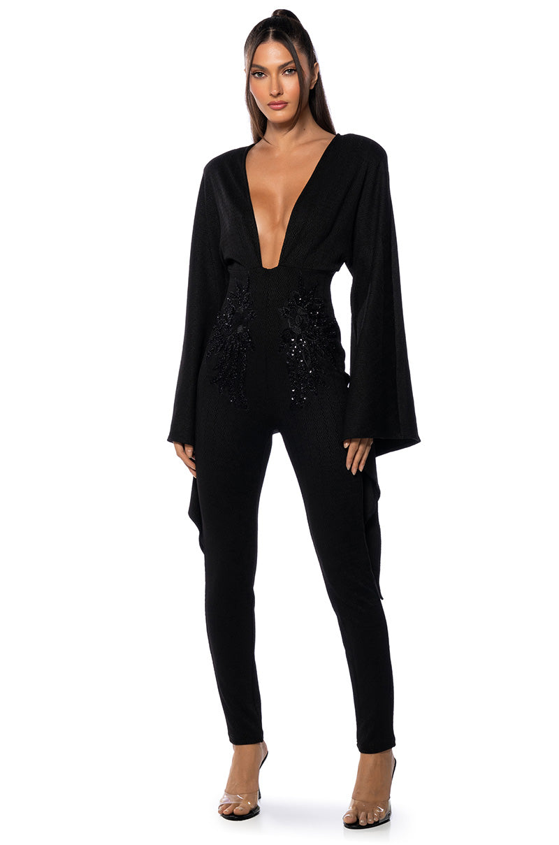 Side View Marry Me Embellished Bell Sleeve Jumpsuit