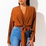 Front View Material Girl Tie Front Blouse  in Rust