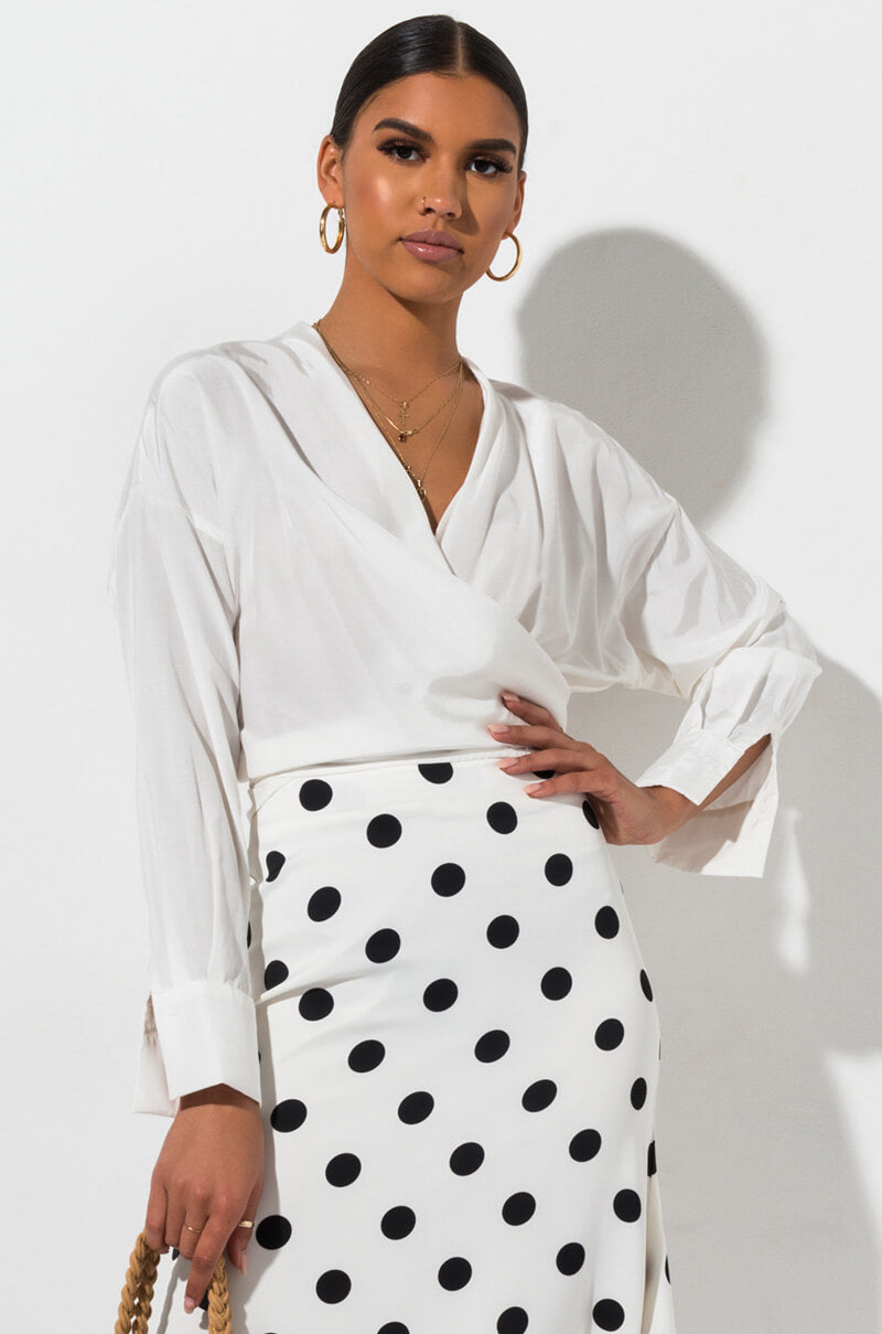 Front View Material Girl Tie Front Blouse  in White