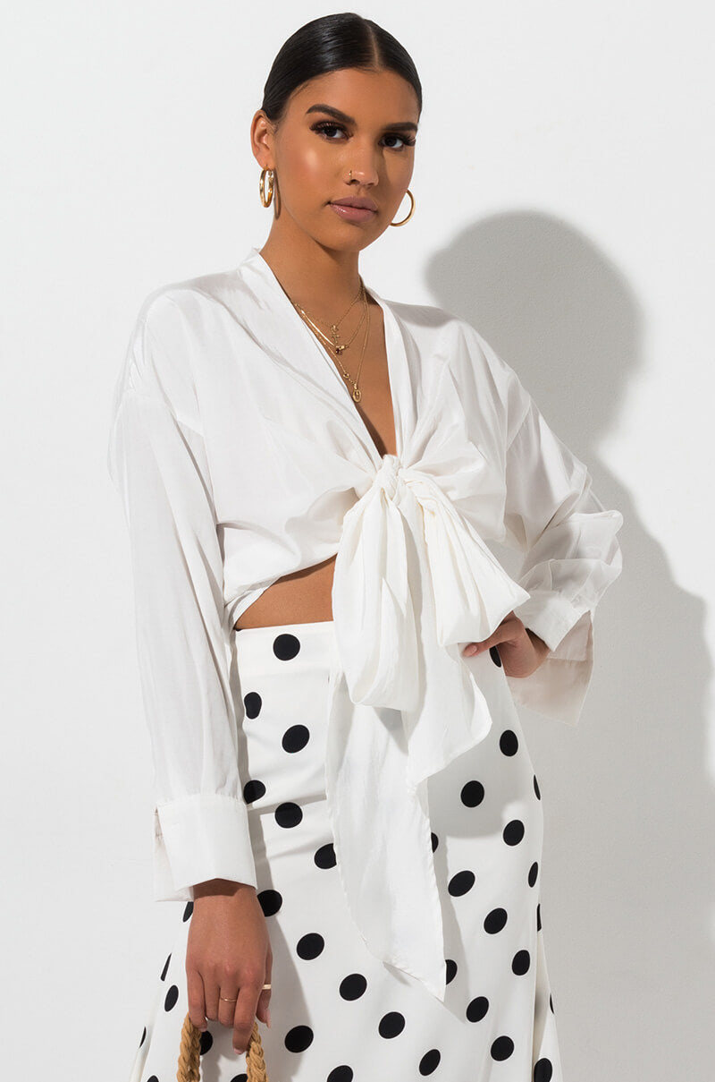 Side View Material Girl Tie Front Blouse  in White