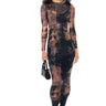 Front View Matty Long Sleeve Printed Mesh Maxi Dress