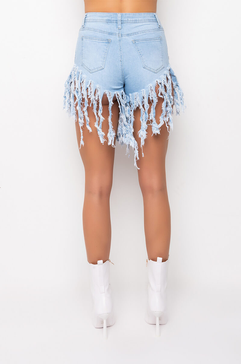 Full View Maxi Fringe High Waisted Denim Shorts 4