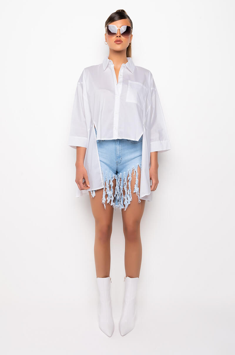 Extra View Maxi Fringe High Waisted Denim Shorts 6