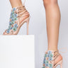 Front View May Flowers Stiletto Sandal in Nude