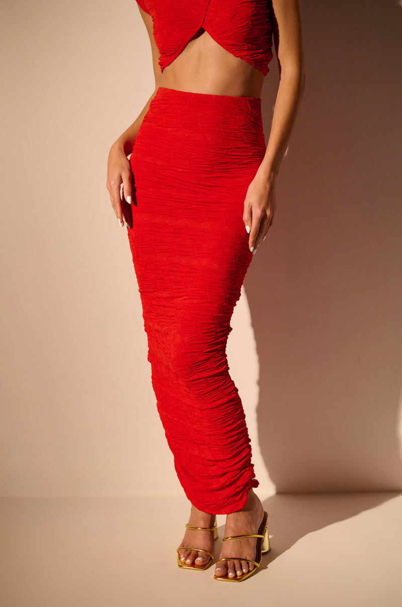 MAYBE NEXT TIME RUCHED MAXI SKIRT IN RED view 0