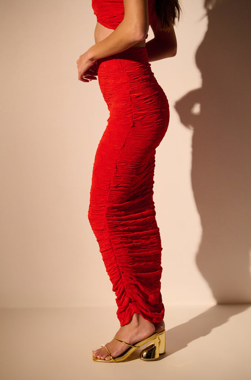 Side View Maybe Next Time Ruched Maxi Skirt In Red