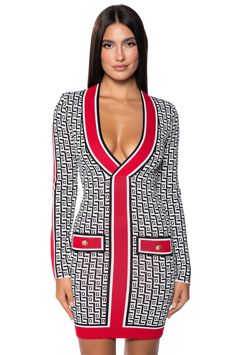 MAZEY PRINTED LONG SLEEVE MINI DRESS view 0