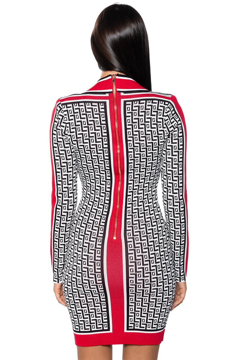 Full View Mazey Printed Long Sleeve Mini Dress