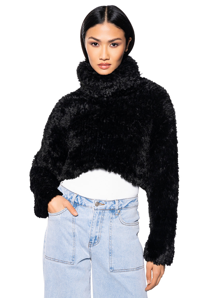 Front View Me Or You Fuzzy Cropped Turtleneck Sweater 0