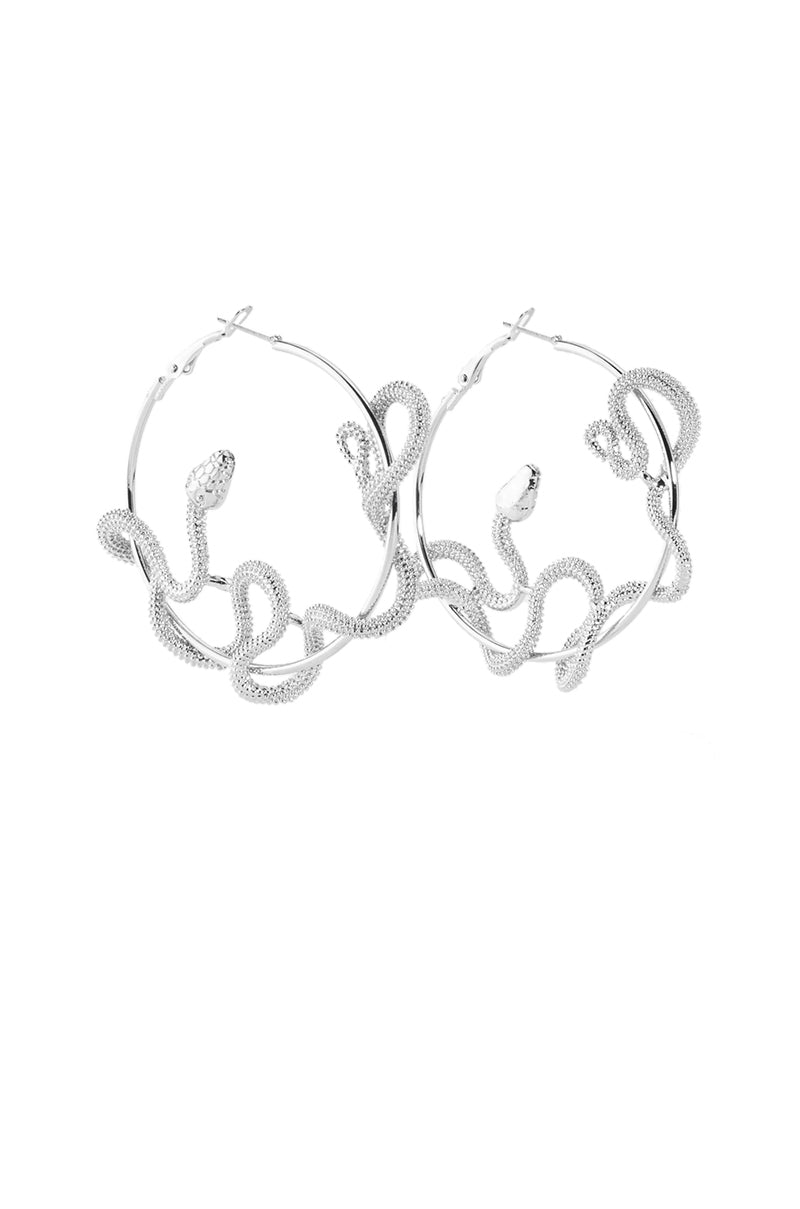 Back View Medusa Snake Hoop Earrings In Silver