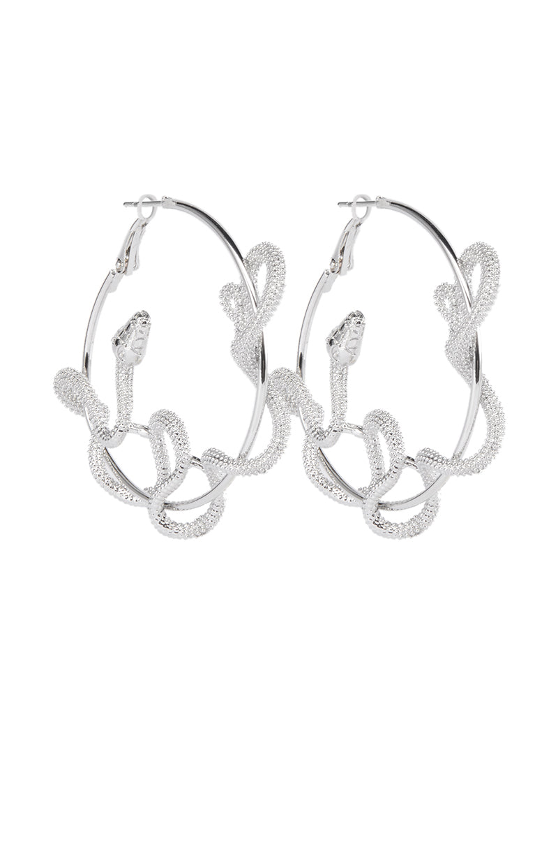 Back View Medusa Snake Hoop Earrings In Silver
