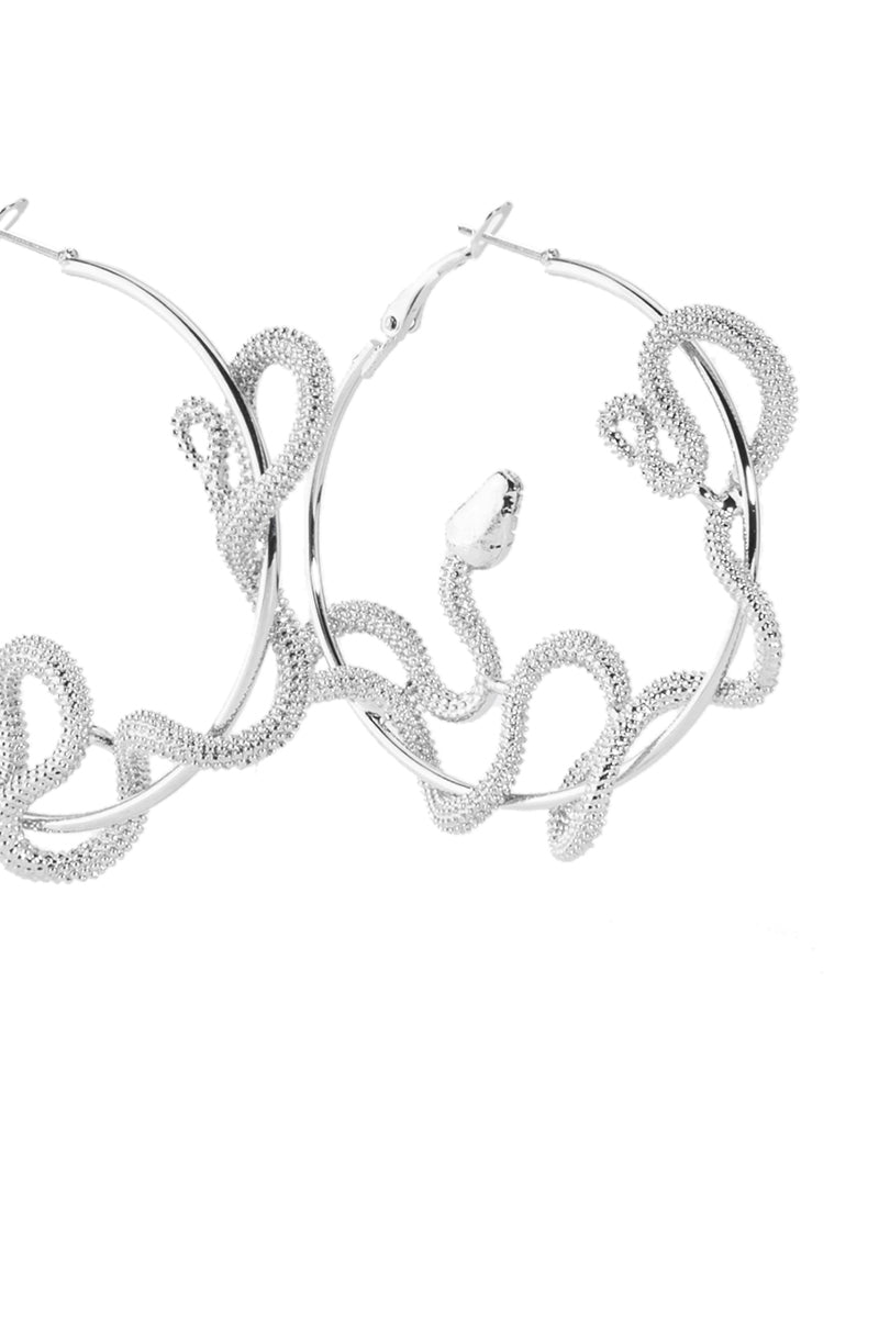 Detail View Medusa Snake Hoop Earrings In Silver