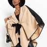 Front View Meeghan Tie Wrap Poncho in Beige Multi