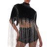 Front View Meet In The Light Rhinestone Fringe Cropped Cape