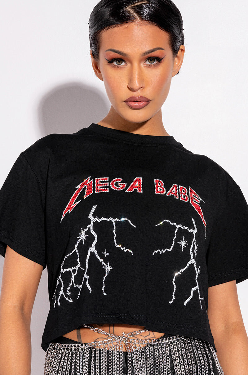 Front View Mega Embellished Open Back Crop Tshirt