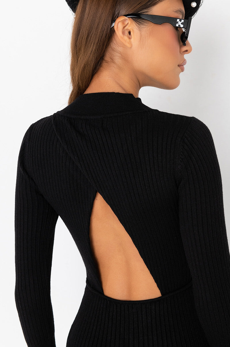 sweater dress open back MEGAN SWEATER RIBBED OPEN BACK MIDI DRESS BLACK – AKIRA