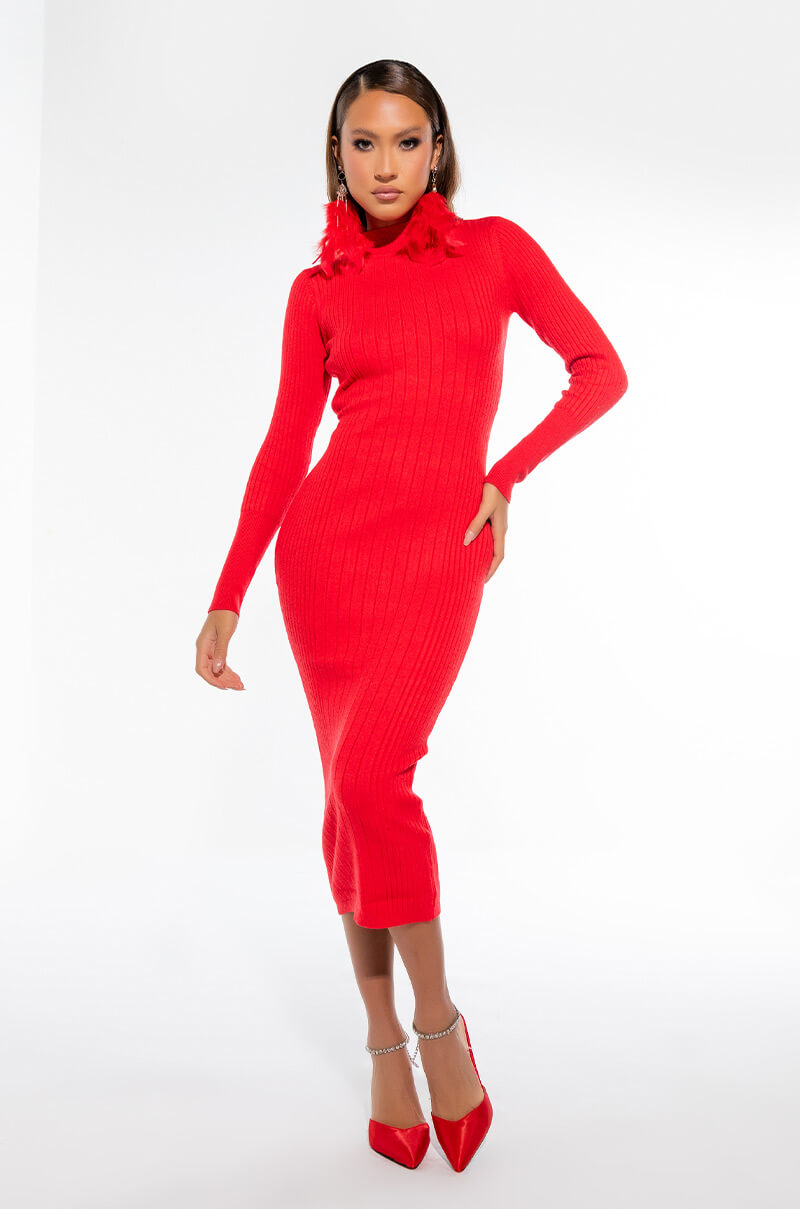 megan midi dress MEGAN SWEATER RIBBED OPEN BACK MIDI DRESS RED – AKIRA