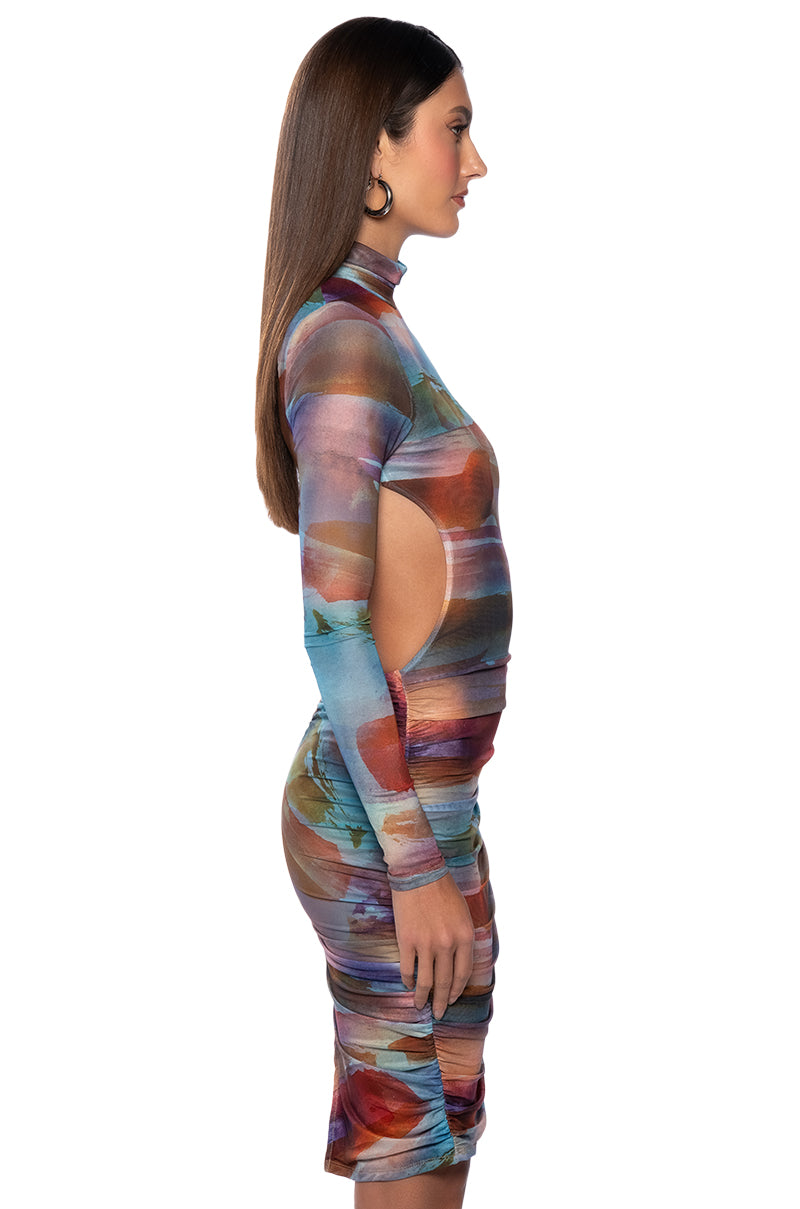 open back midi dress long sleeve MEL PRINTED OPEN BACK MIDI DRESS – AKIRA
