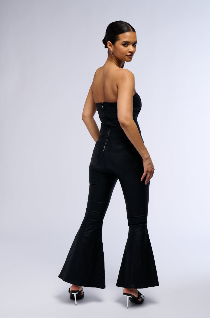 Full View Melody Flare Leg Faux Leather Jumpsuit