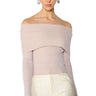 Front View Melody Long Sleeve Off The Shoulder Sweater In Beige