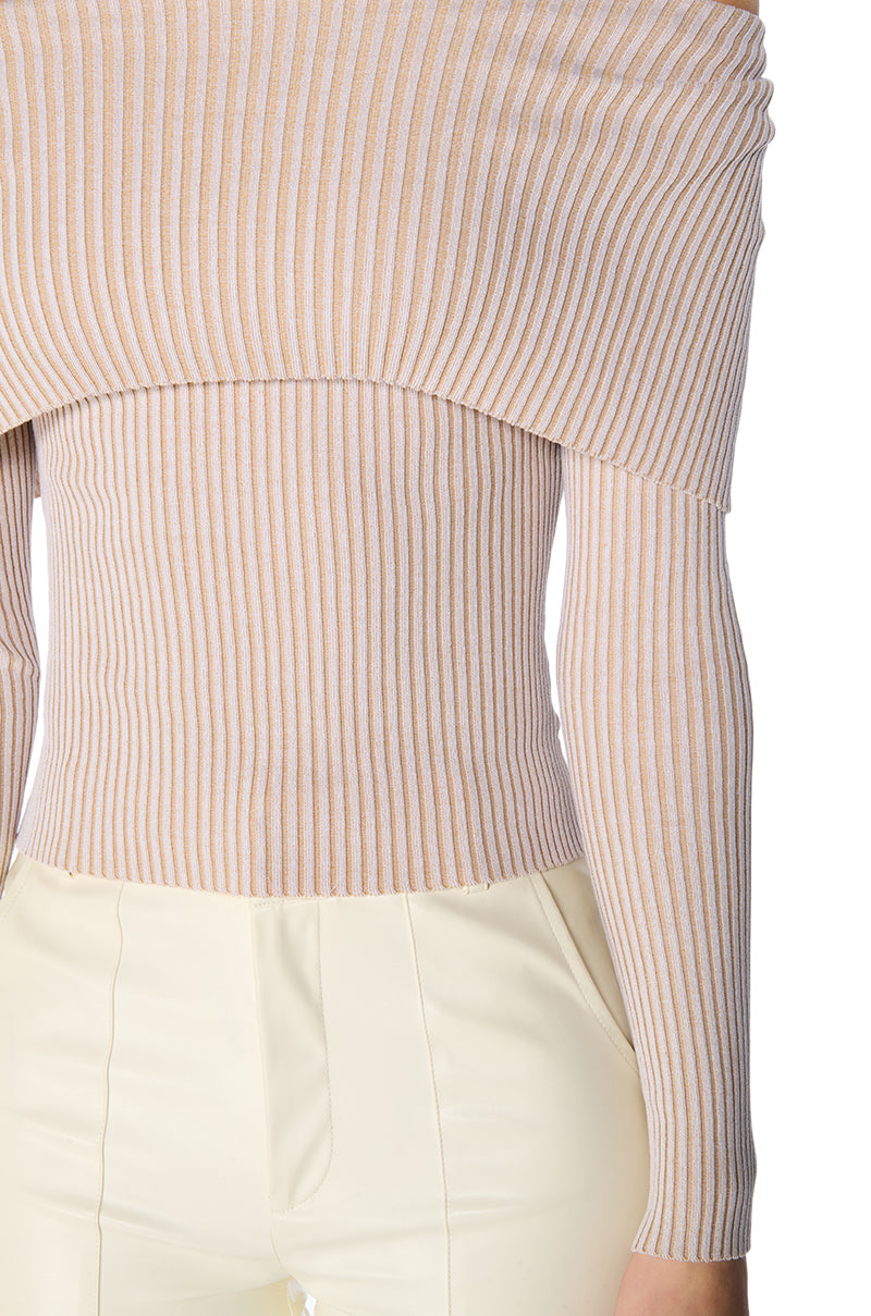 Full View Melody Long Sleeve Off The Shoulder Sweater In Beige