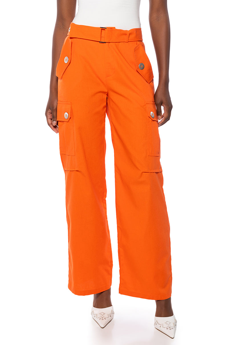 Front View Mercury Belted Linen Cargo Pants