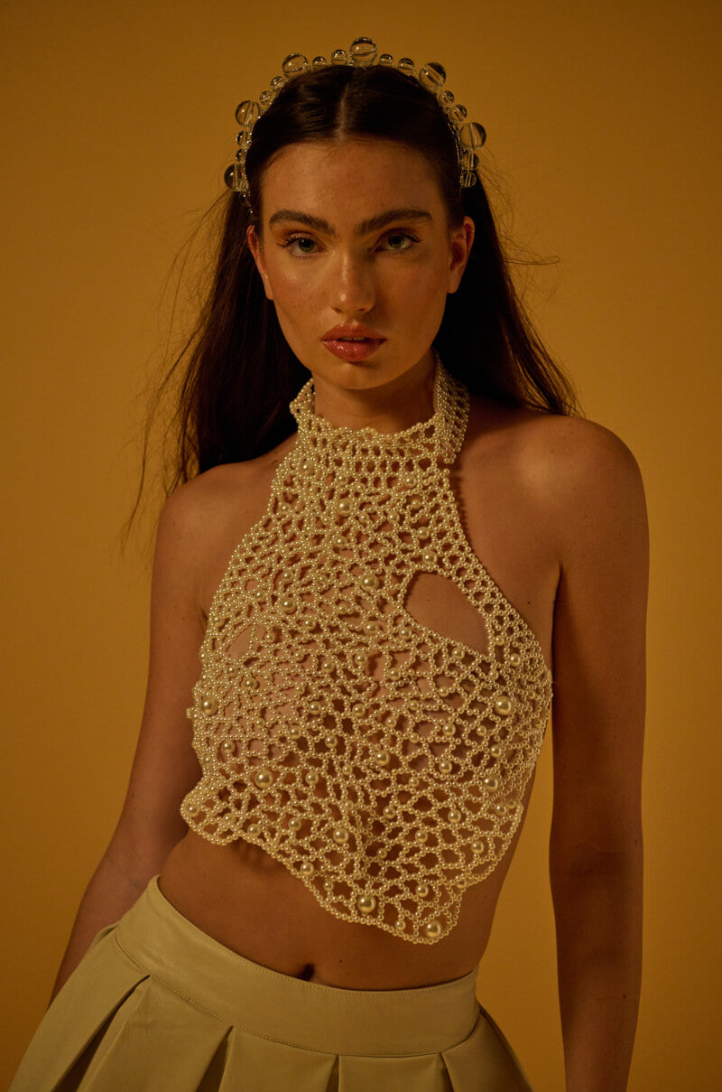 Extra View Mermaidcore Pearl Detail Tie Top