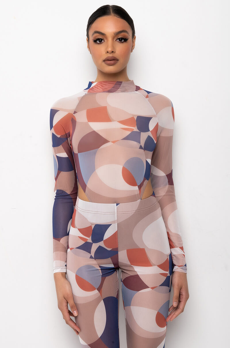 Side View Messin With My Clique High Cut Mock Neck Mesh Bodysuit